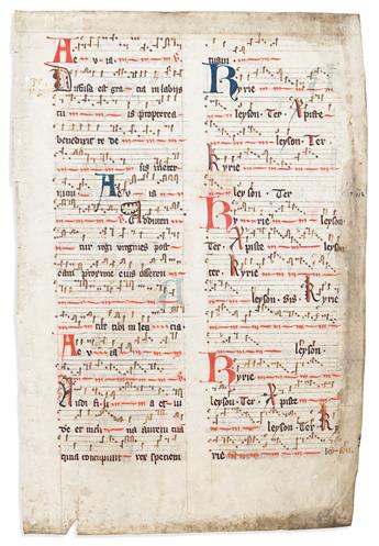 Medieval Manuscript Leaf. Gregorian Chant of the Ordinary Mass, Kyrie Eleison.